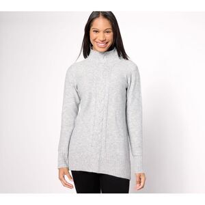 Denim & Co. Women's Top Petite Sweater PM Cable Medium Grey Heather A630361